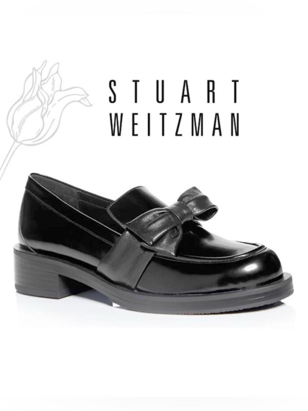 Stuart Weitzman Sofia Bold Leather Bow Loafers NWOT